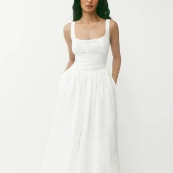 Reformation Balia Linen Dress in White - Picture 1 of 10